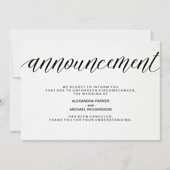 Faire-part Annonce d'annulation de mariage simple (Devant)