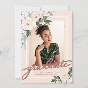 Faire-part Annonce de diplômé avec photo florale rose