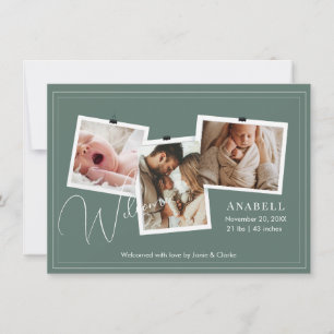 Faire-part Annonce de naissance 3 photos zigzag vert sauge mo