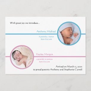 Faire-part Annonce de naissance avec photo de deux frères et 