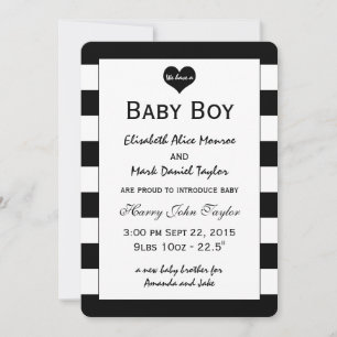 Faire-part Annonce de naissance bébé chic noir et blanc