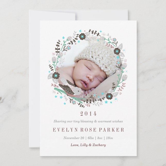 Faire-part Annonce de naissance Couronne douce (Devant)