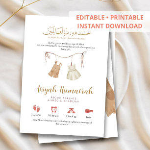 Faire-part Annonce de naissance de bébé fille islamique minim