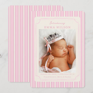 Faire-part Annonce de naissance de bébé fille nouveau-né rose