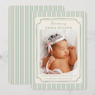 Faire-part Annonce de naissance de bébé fille nouveau-né vert