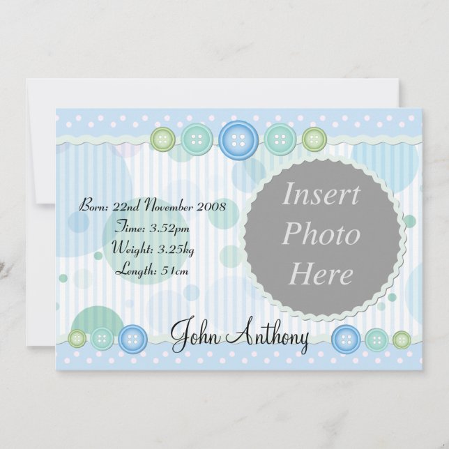 Faire-part Annonce de naissance de bébé garçon (Devant)