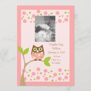 Faire-part Annonce de naissance de Chouette rose..