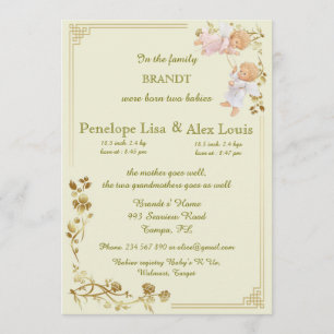 Faire-part annonce de naissance de jumeaux