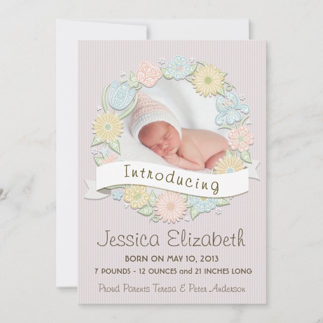 Faire-part Annonce de naissance de la couronne florale (Devant)