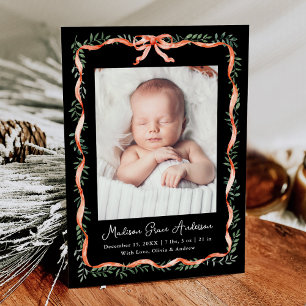 Faire-part Annonce de naissance élégante ruban rouge et verdu