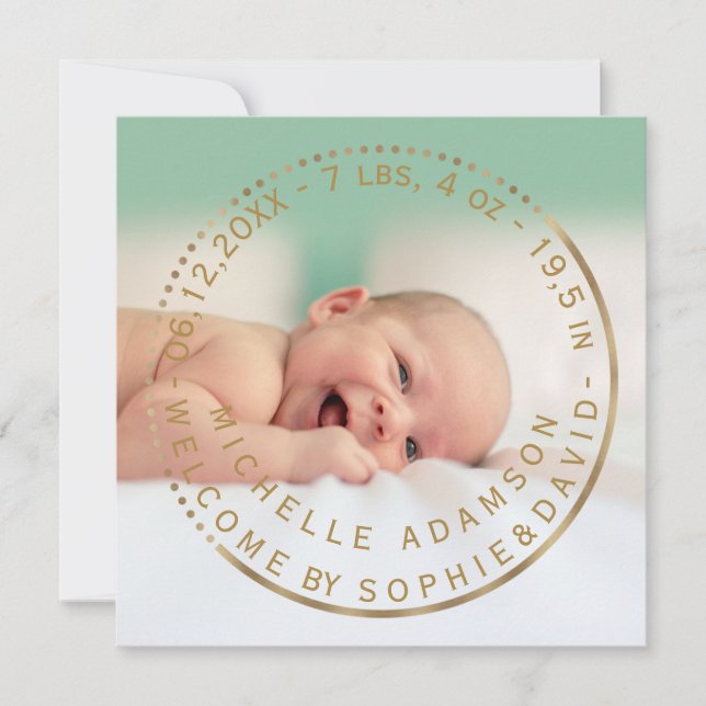 Faire-part Annonce de naissance en or Cadeau Pierre précieuse (Devant)