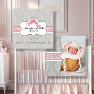 Faire-part Annonce de naissance Fille au motif damassé en for
