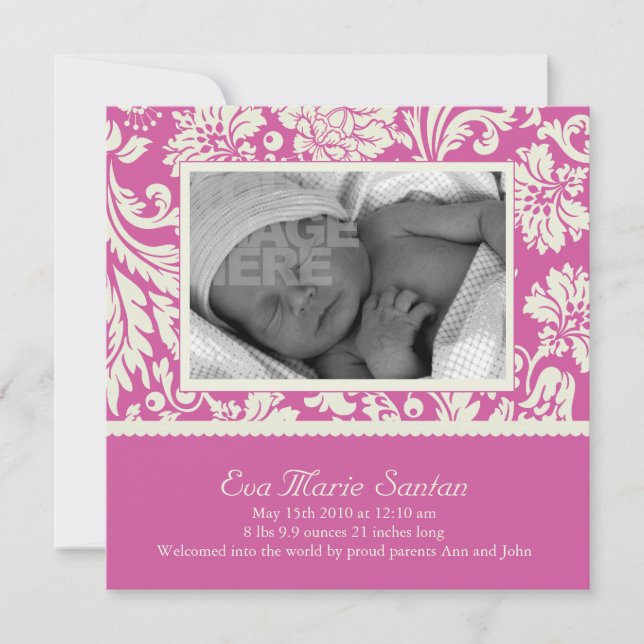 Faire-part Annonce de naissance - floral magenta (Devant)