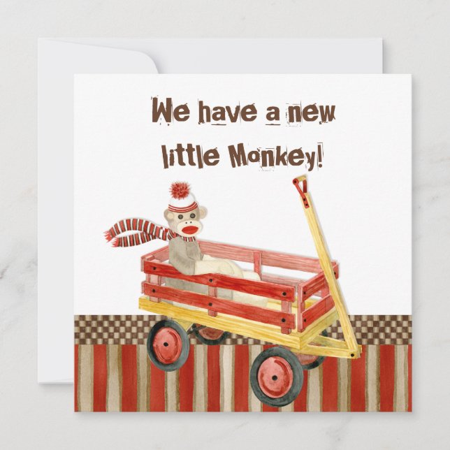 Faire-part Annonce de naissance garçon avec singe en chausset (Devant)