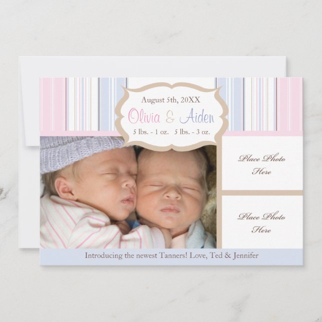 Faire-part Annonce de naissance - Jumeaux (Devant)
