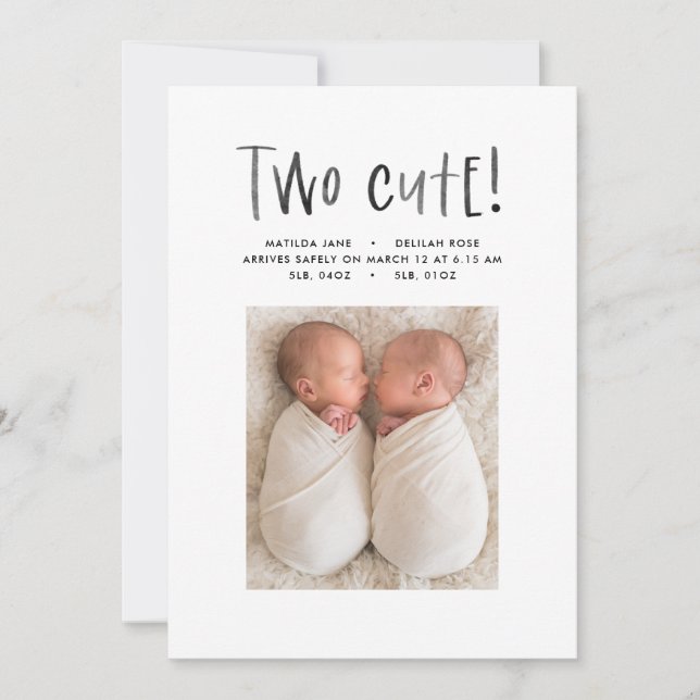 Faire-part Annonce de naissance jumeaux photo minimaliste mod (Devant)