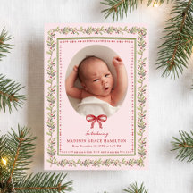 Annonce de naissance Noël Photo Baie de houx à rub