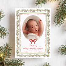 Annonce de naissance Noël Photo Rouge Ruban Baies