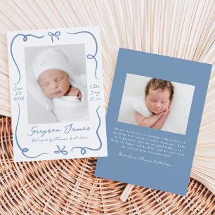Faire-part Annonce de naissance photo 2 Nœuds Bleu Poussiéreu