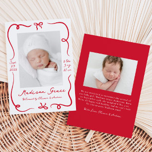 Faire-part Annonce de naissance photo 2 Nœuds Rouges Dessinés