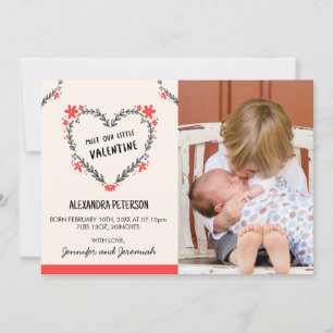 Faire-part Annonce de naissance Saint-Valentin cœur floral