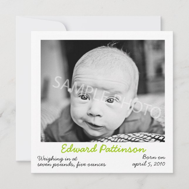 Faire-part Annonce de naissance verte (Devant)