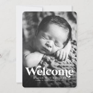 Faire-part Annonce de naissance verticale bleue bienvenue en 