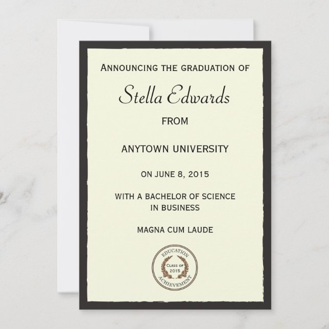 Faire-part Annonce de remise de diplôme classique (Devant)
