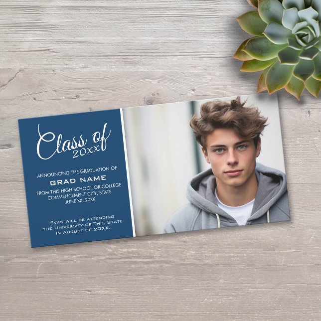 Faire-part Annonce photo de graduation moderne - bleu marine (Classic Photo Graduation Announcement)