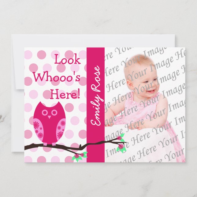 Faire-part Annonces d'adoption de Chouette rose (Devant)