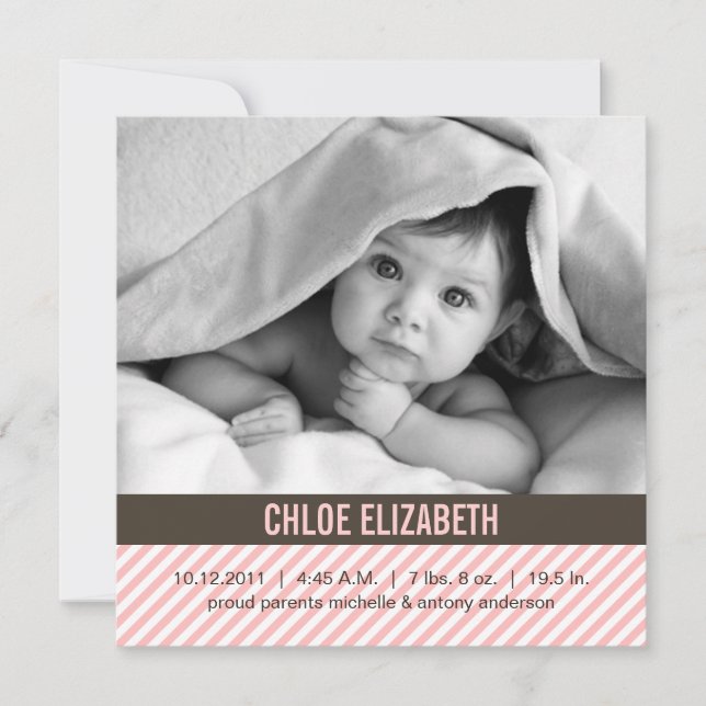 Faire-part Annonces de naissance de bébé rose mignon (Devant)