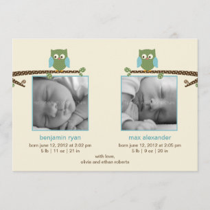 Faire-part Annonces de naissance de Chouettes jumelles (garço