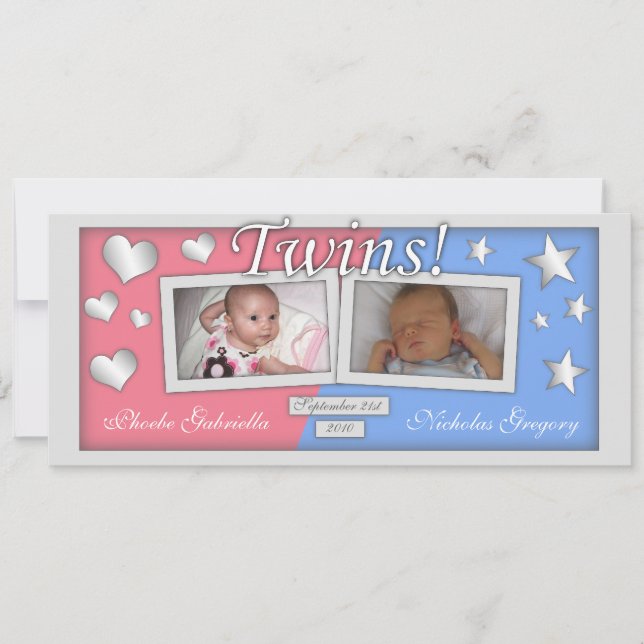 Faire-part Annonces de naissance de fille et garçon jumeaux (Devant)