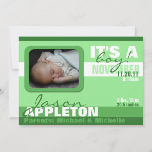 Faire-part Annonces de naissance de Garçon Vert tendance mode