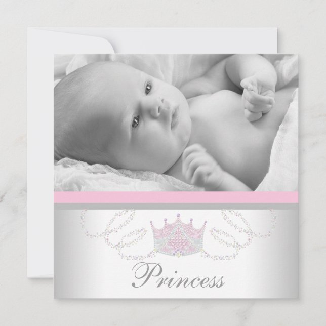 Faire-part Annonces de naissance de princesse rose Grey Girls (Devant)