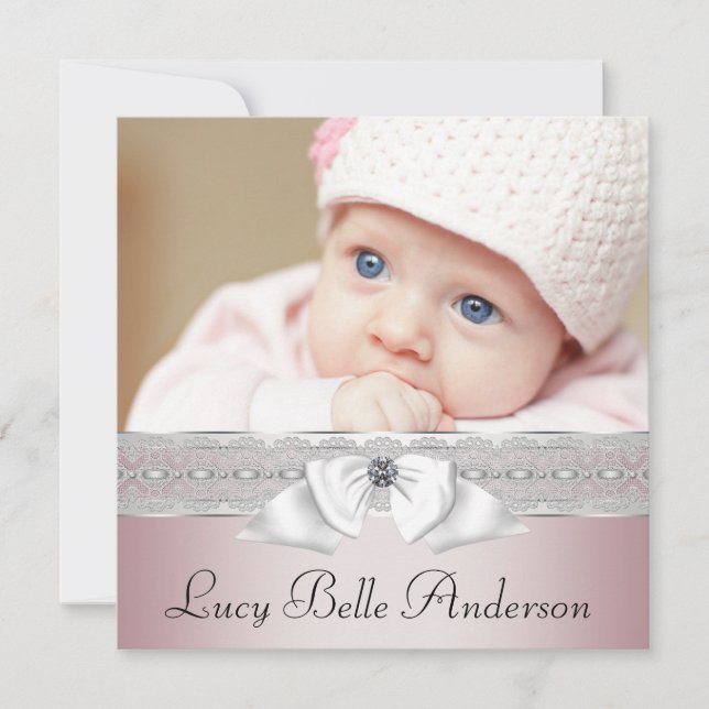 Faire-part Annonces de naissance élégantes rose et gris (Devant)