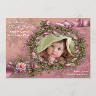 Faire-part Annonces de naissance photo de bébé fille Roses ro