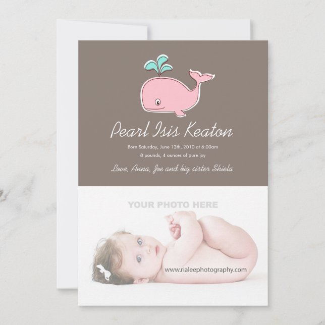 Faire-part Annonces de photos de baleine rose (Devant)