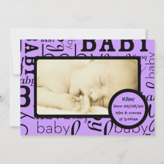 Faire-part Annonces photo personnalisables pour bébé violet