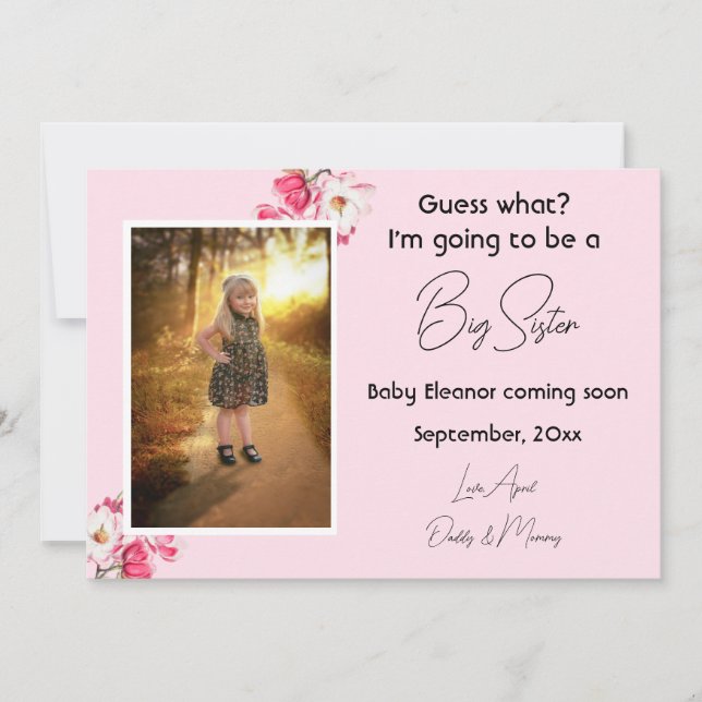 Faire-part Annonces photos de Grosse Soeur Rose (Devant)