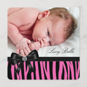 Faire-part Annonces roses de naissance de zèbre