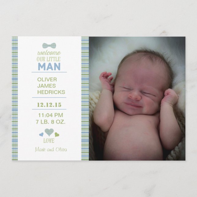 Faire-part Anonyme de naissance de petit homme (Devant)