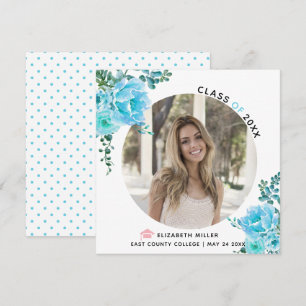 Faire-part Aqua blue flowers Classe de 2025bgraduation photo