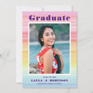 Faire-part Aquarelle arc-en-ciel photo graduation rose
