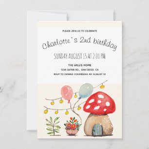 Faire-part Aquarelle Art mignon Champignons et fleurs
