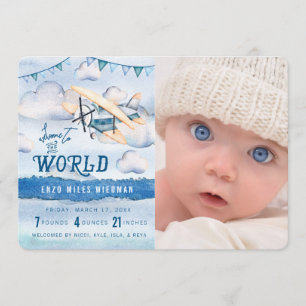 Faire-part Aquarelle Avion Boy Annonces de naissance