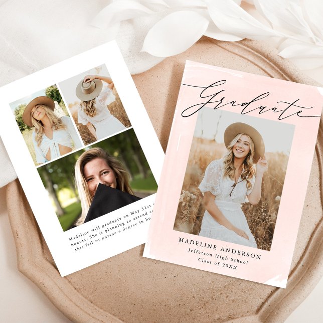 Faire-part Aquarelle blanche 4 Diplôme photo (Créateur téléchargé)