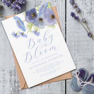Faire-part aquarelle bleu Baby In Bloom Floral