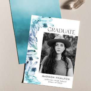 Faire-part Aquarelle bleu glace cristaux Photo Graduation