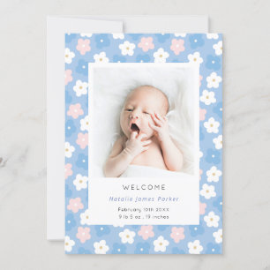 Faire-part Aquarelle bleu simple Florale mignonne naissance